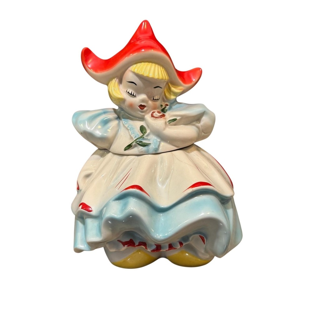 Vintage Unmarked California Pottery Girl Cookie Jar Multicolor Large